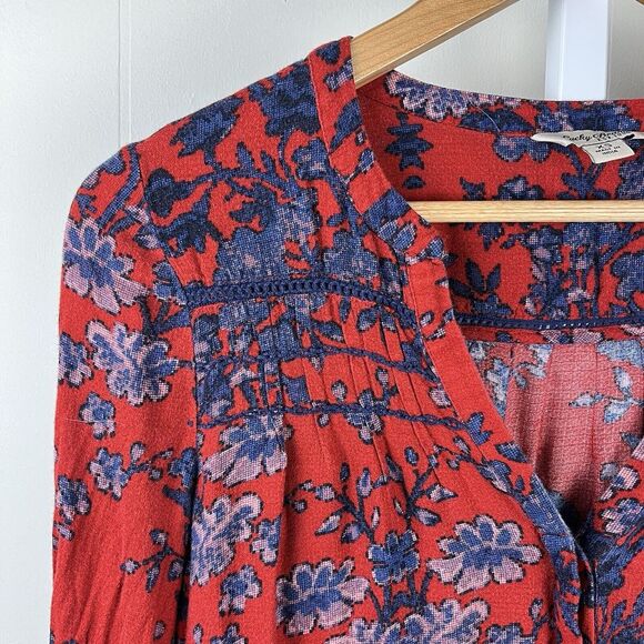 Lucky Brand Tops - Lucky Brand‎ Peasant Top Womens XS Red Blue Floral Button Front Rayon Boho